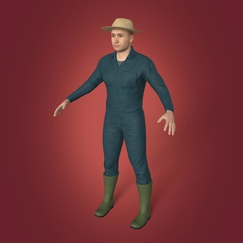Farmer Man -- Rigged Model Low-poly 3D model