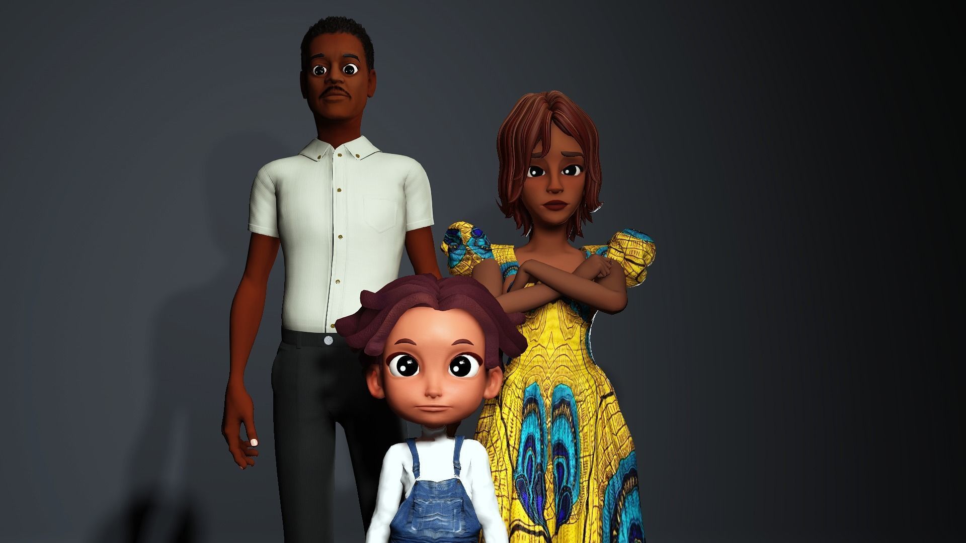 African Cartoon family Low-poly 3D model_8