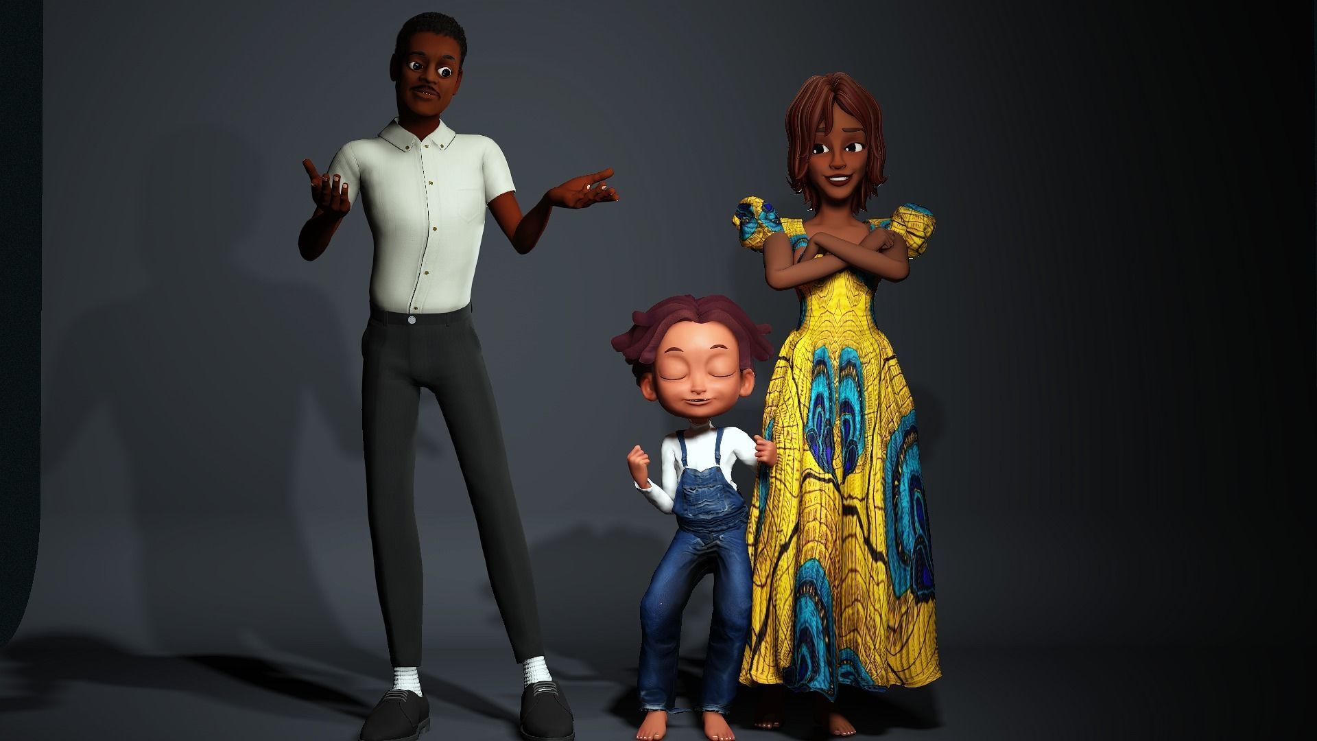 African Cartoon family Low-poly 3D model_3