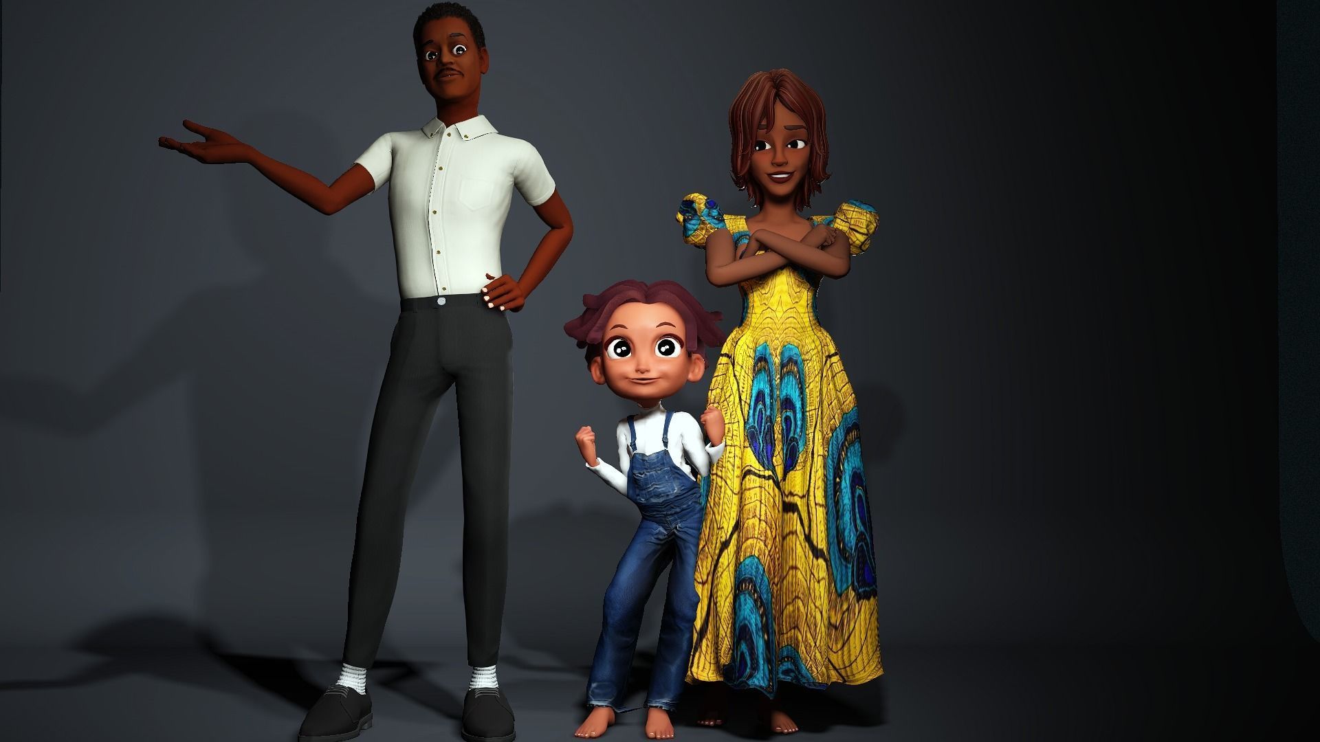 African Cartoon family Low-poly 3D model_4