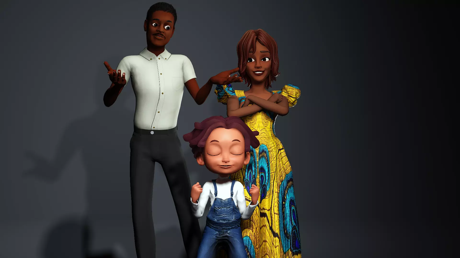 African Cartoon family Low-poly 3D model_0