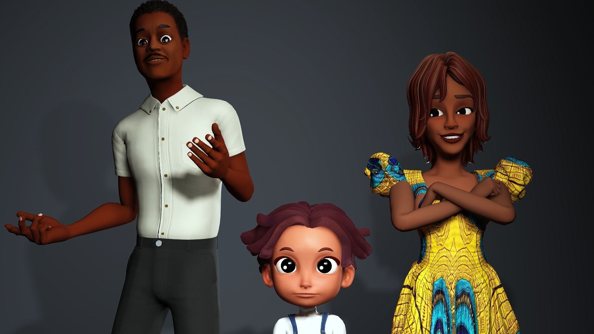 African Cartoon family Low-poly 3D model_6