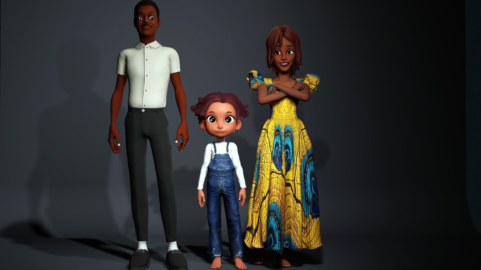 African Cartoon family Low-poly 3D model_5