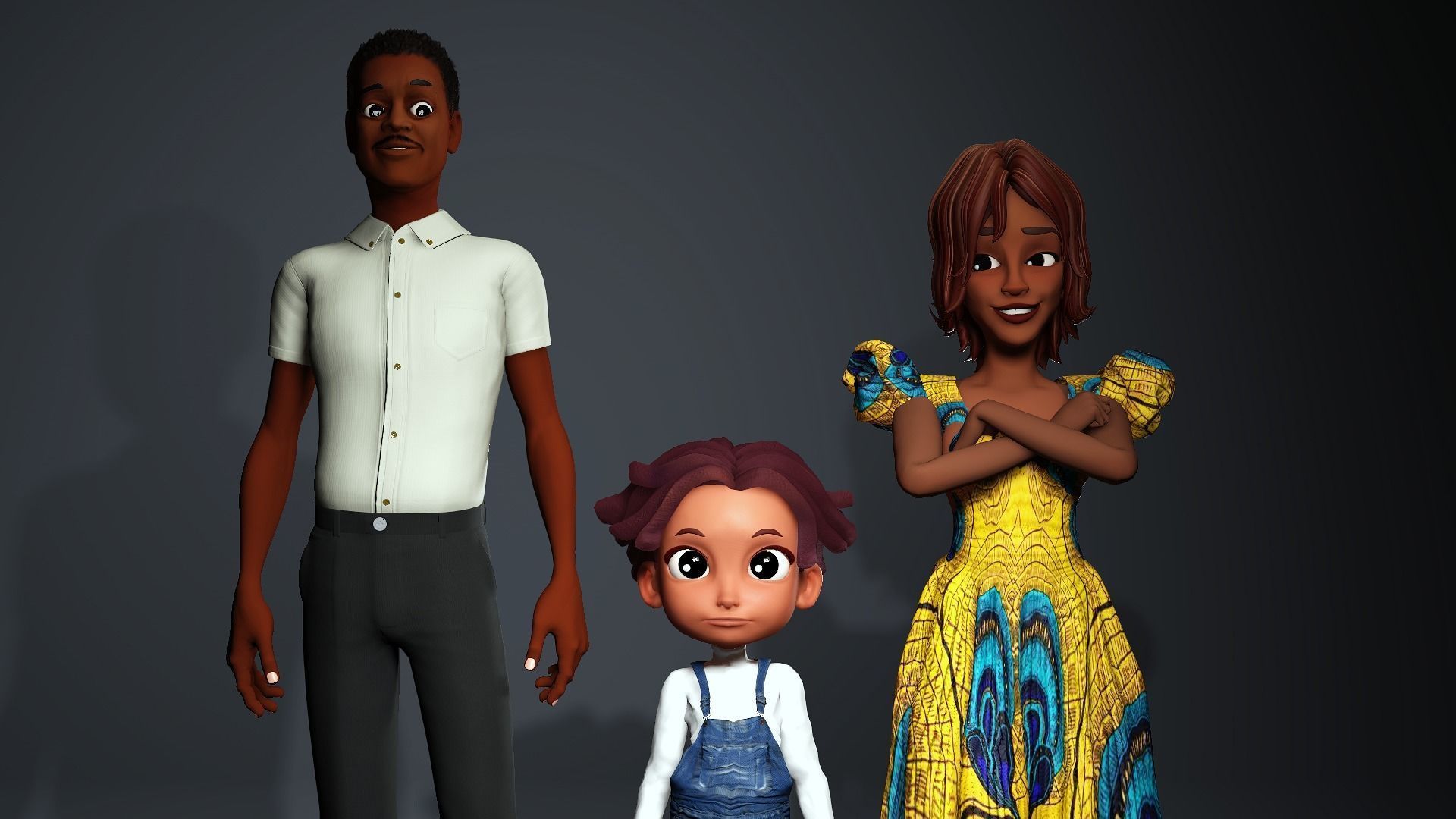 African Cartoon family Low-poly 3D model_7