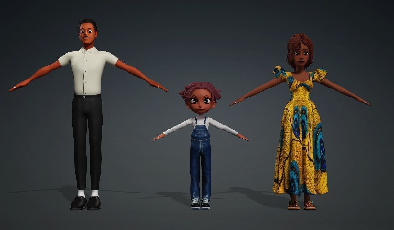 African Cartoon family Low-poly 3D model_2