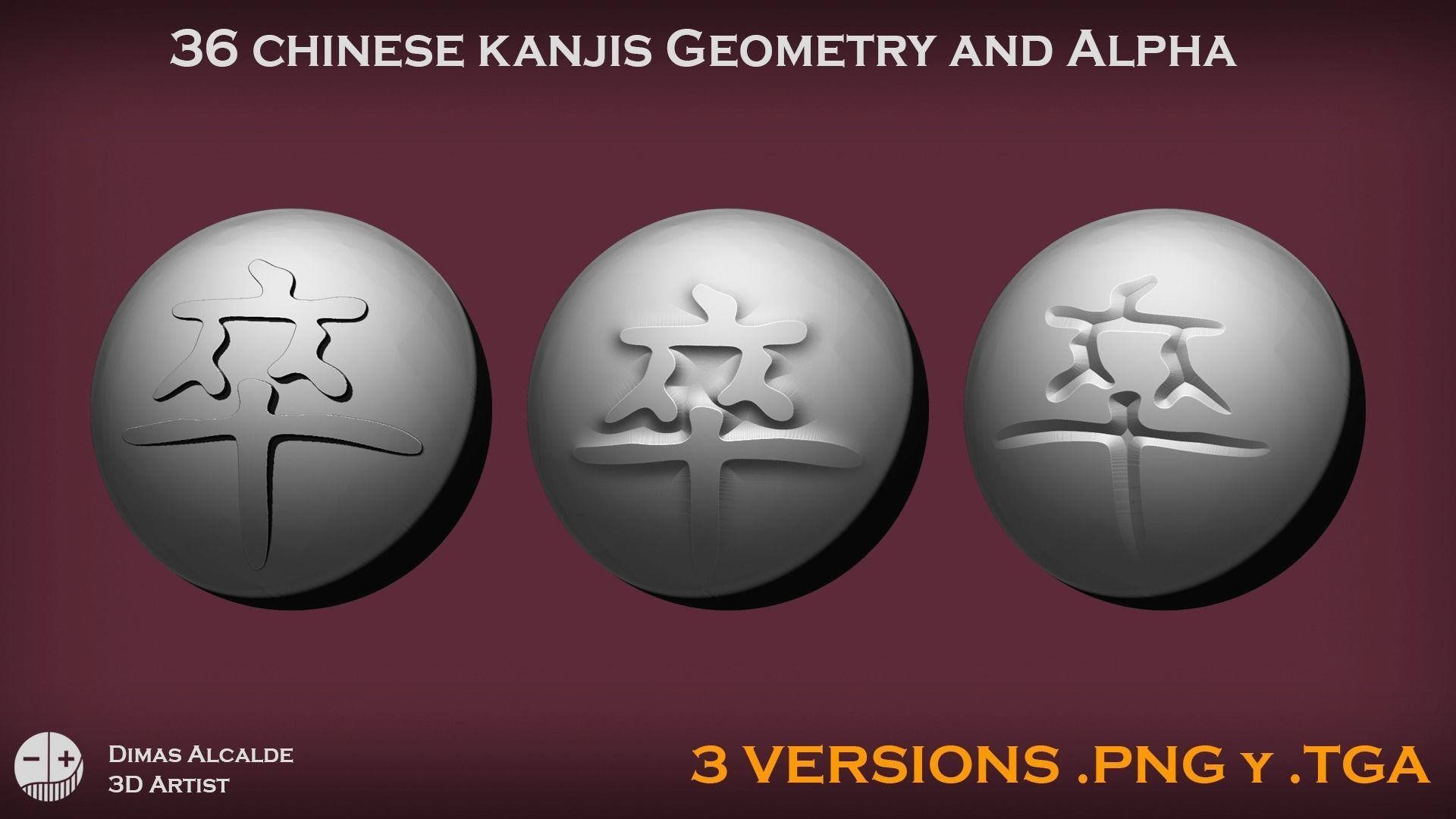 36 Chinese Kanjis Alphas and Geometries zBRUSH bLENDER Low-poly 3D model_2
