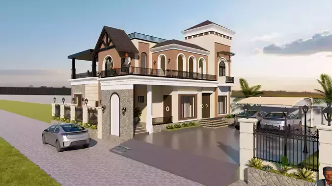 Luxurious Classical Modern Villa 3D Model Exterior