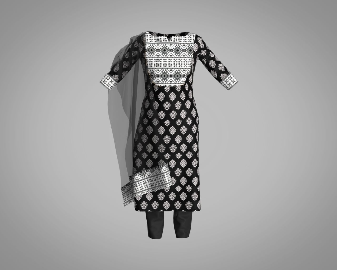 CLO 3D Salwar Suit with Dupatta Model Indian Traditional Dress 3D model_2