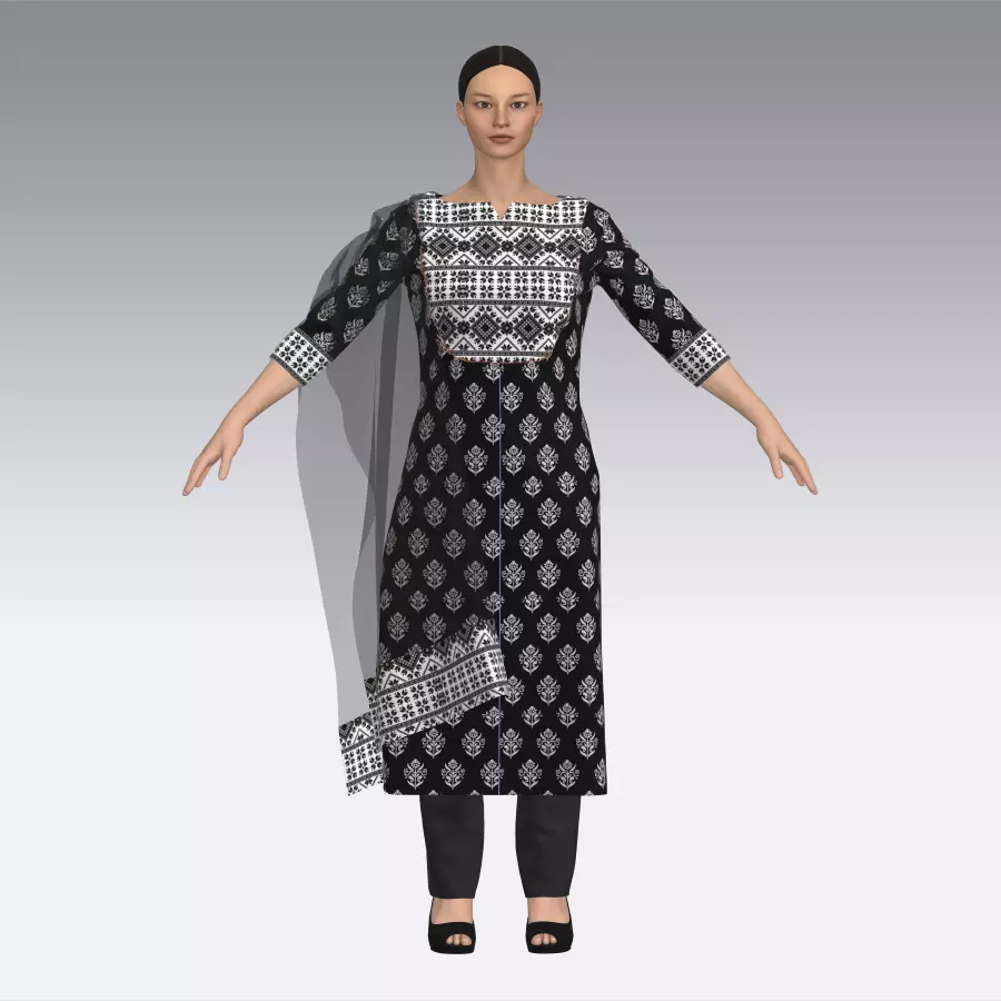 CLO 3D Salwar Suit with Dupatta Model Indian Traditional Dress 3D model_0