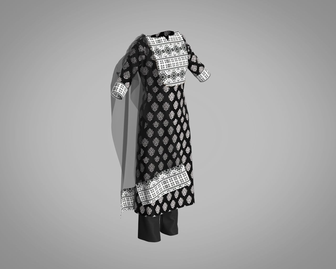 CLO 3D Salwar Suit with Dupatta Model Indian Traditional Dress 3D model_3