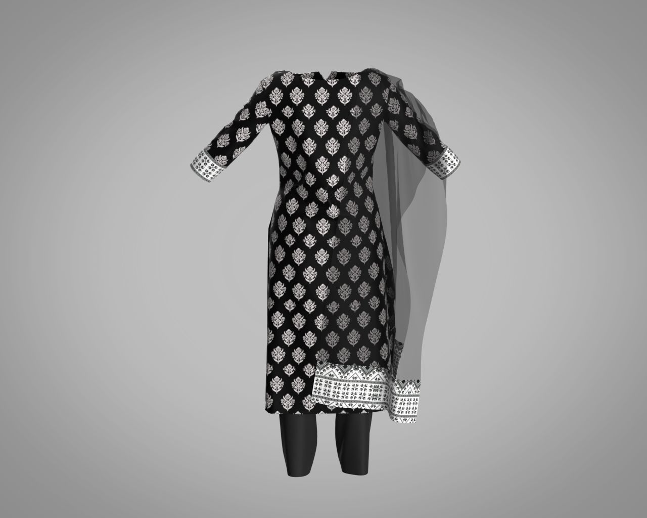 CLO 3D Salwar Suit with Dupatta Model Indian Traditional Dress 3D model_6