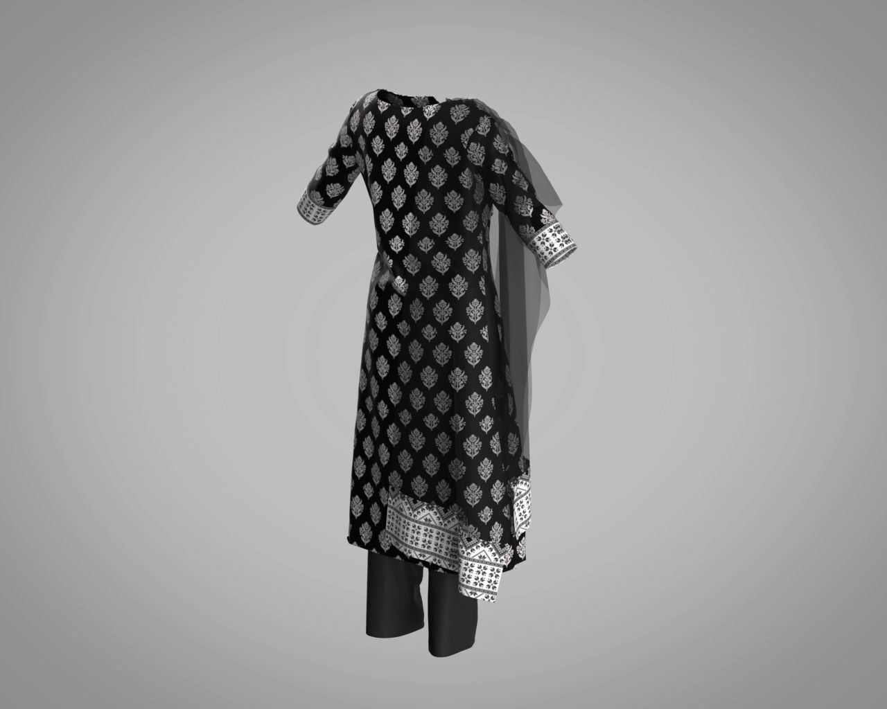 CLO 3D Salwar Suit with Dupatta Model Indian Traditional Dress 3D model_5