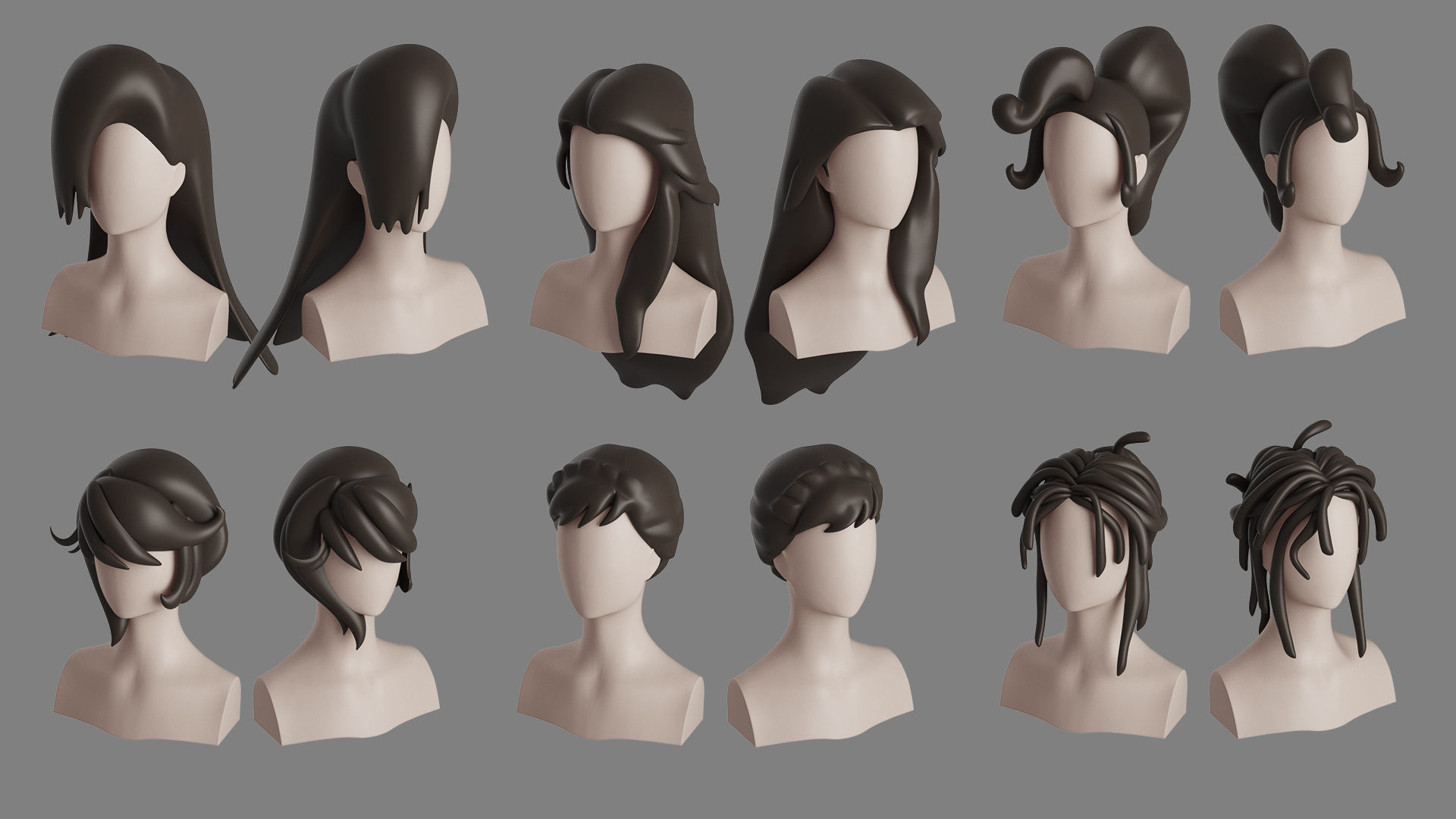 Stylised Woman Hair Bundle 3D model_21