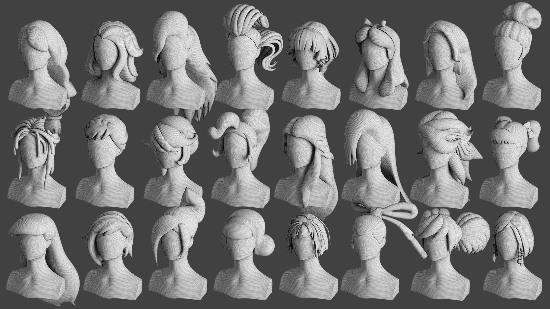 Stylised Woman Hair Bundle 3D model_10