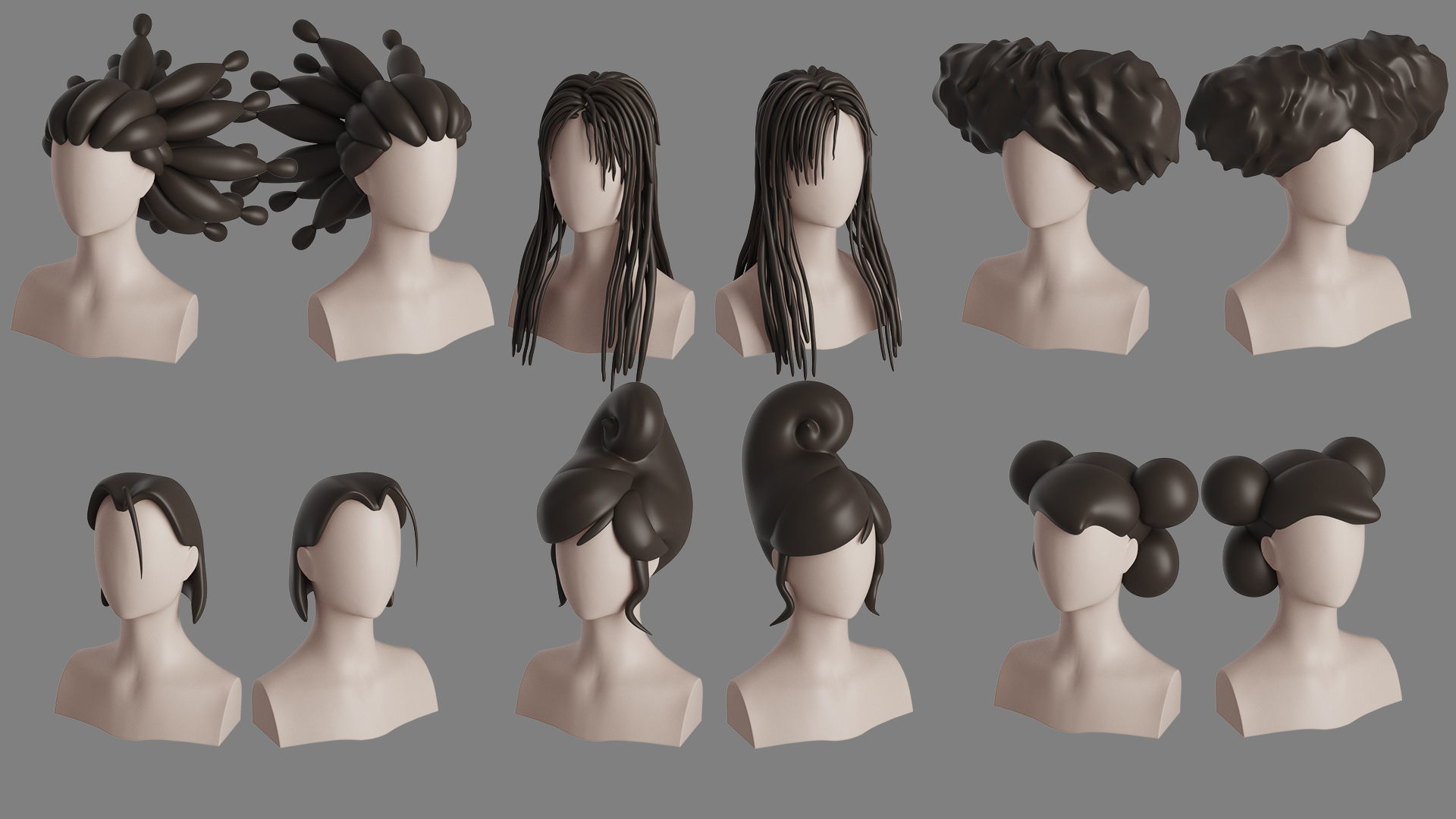 Stylised Woman Hair Bundle 3D model_15