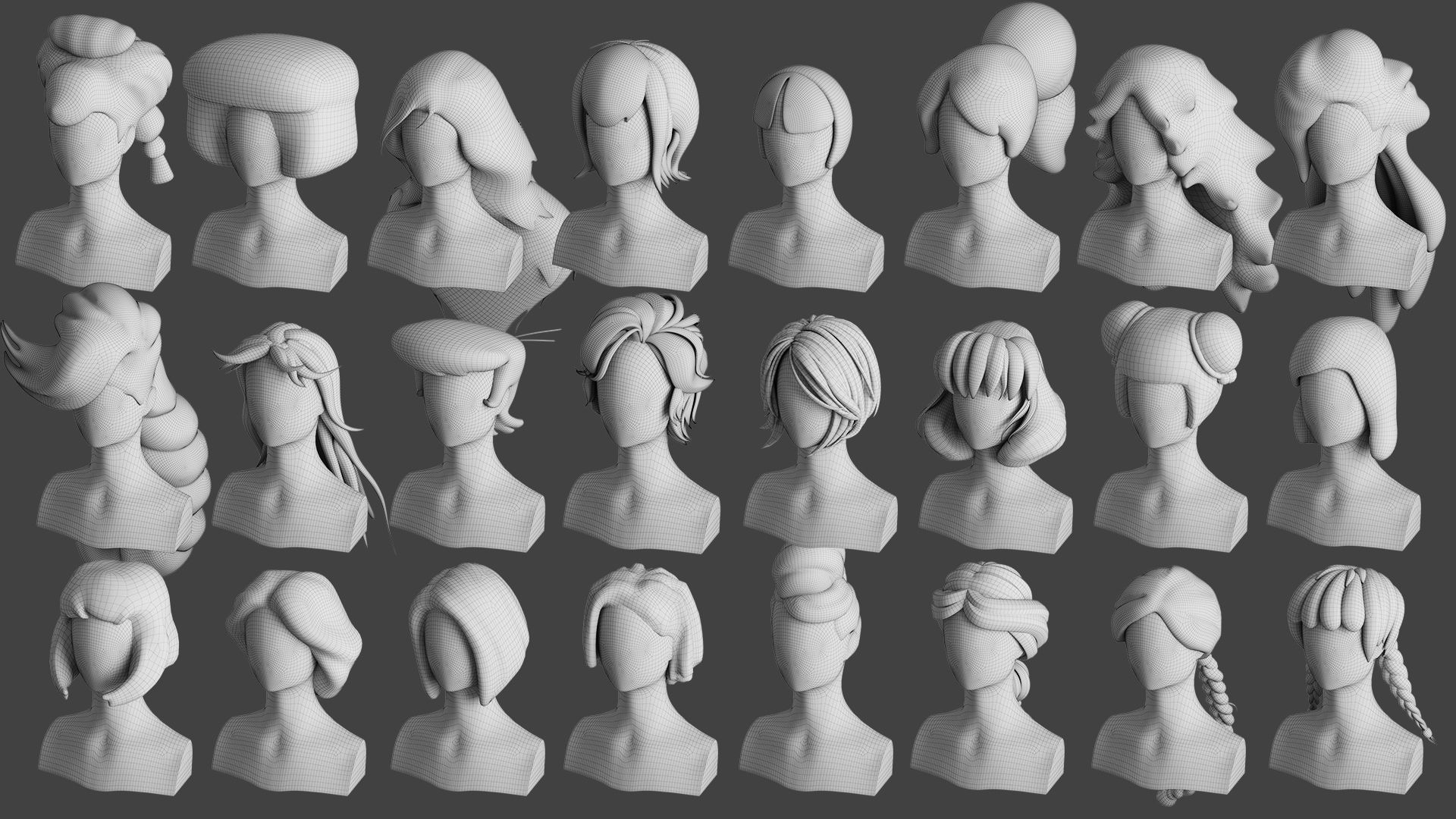 Stylised Woman Hair Bundle 3D model_11