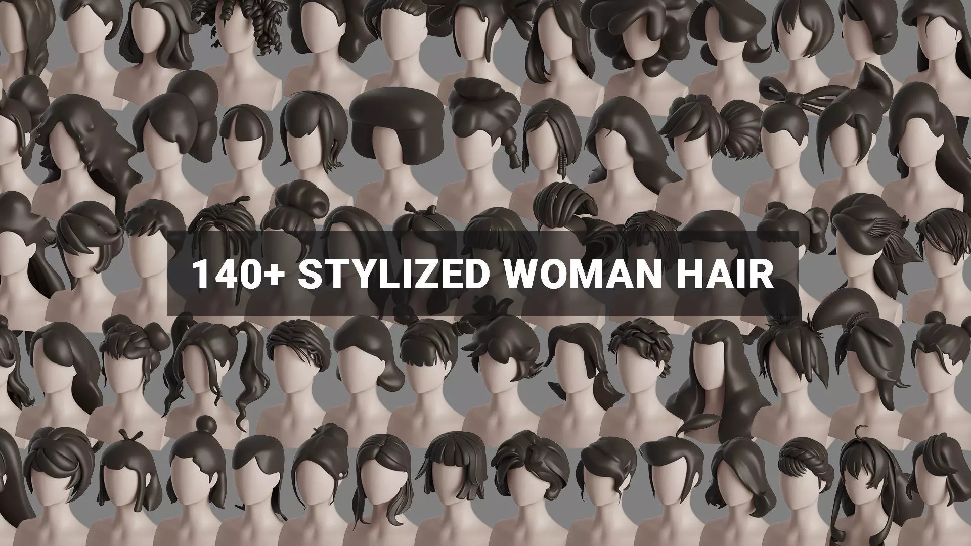 Stylised Woman Hair Bundle 3D model_0