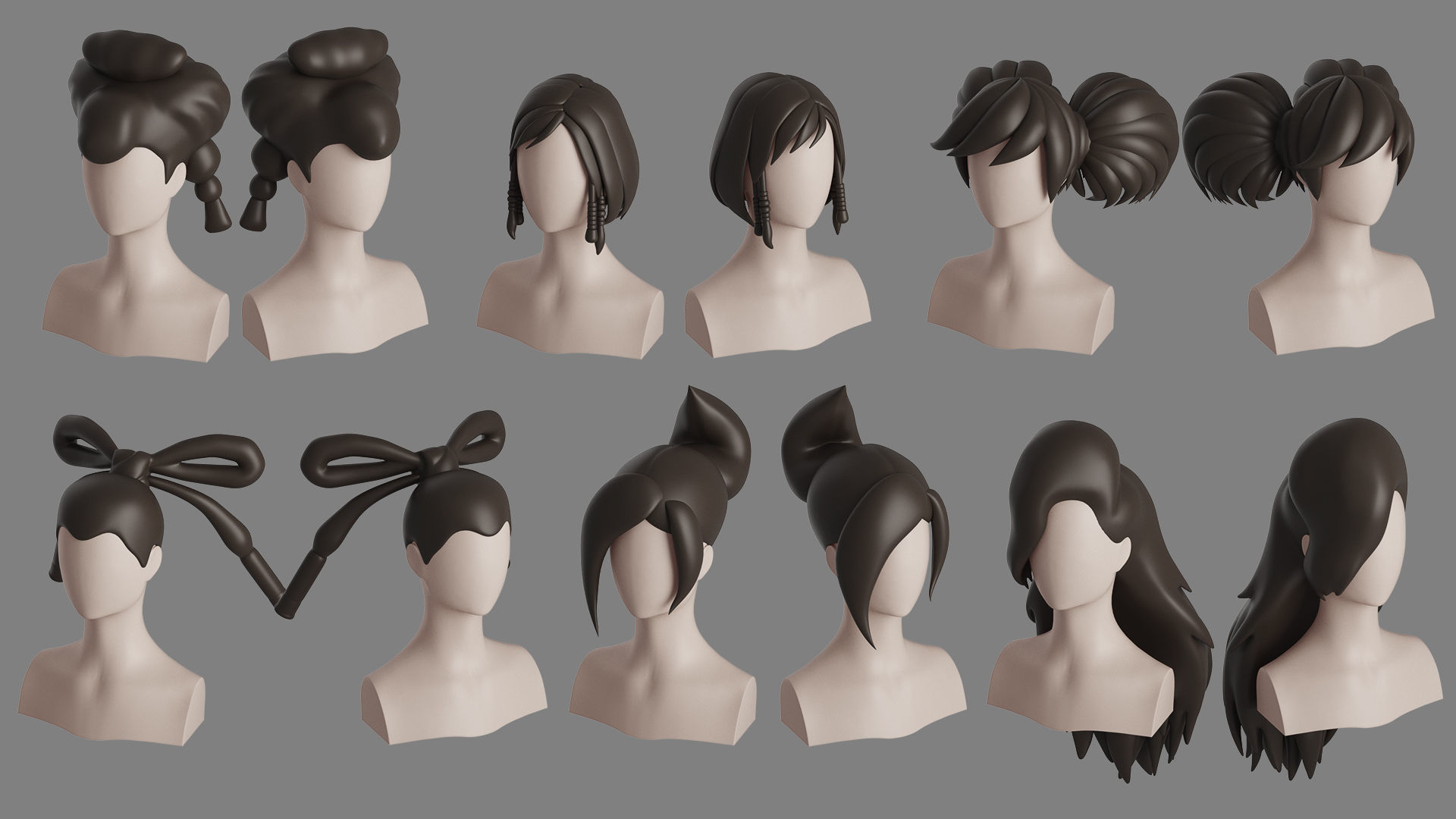 Stylised Woman Hair Bundle 3D model_19