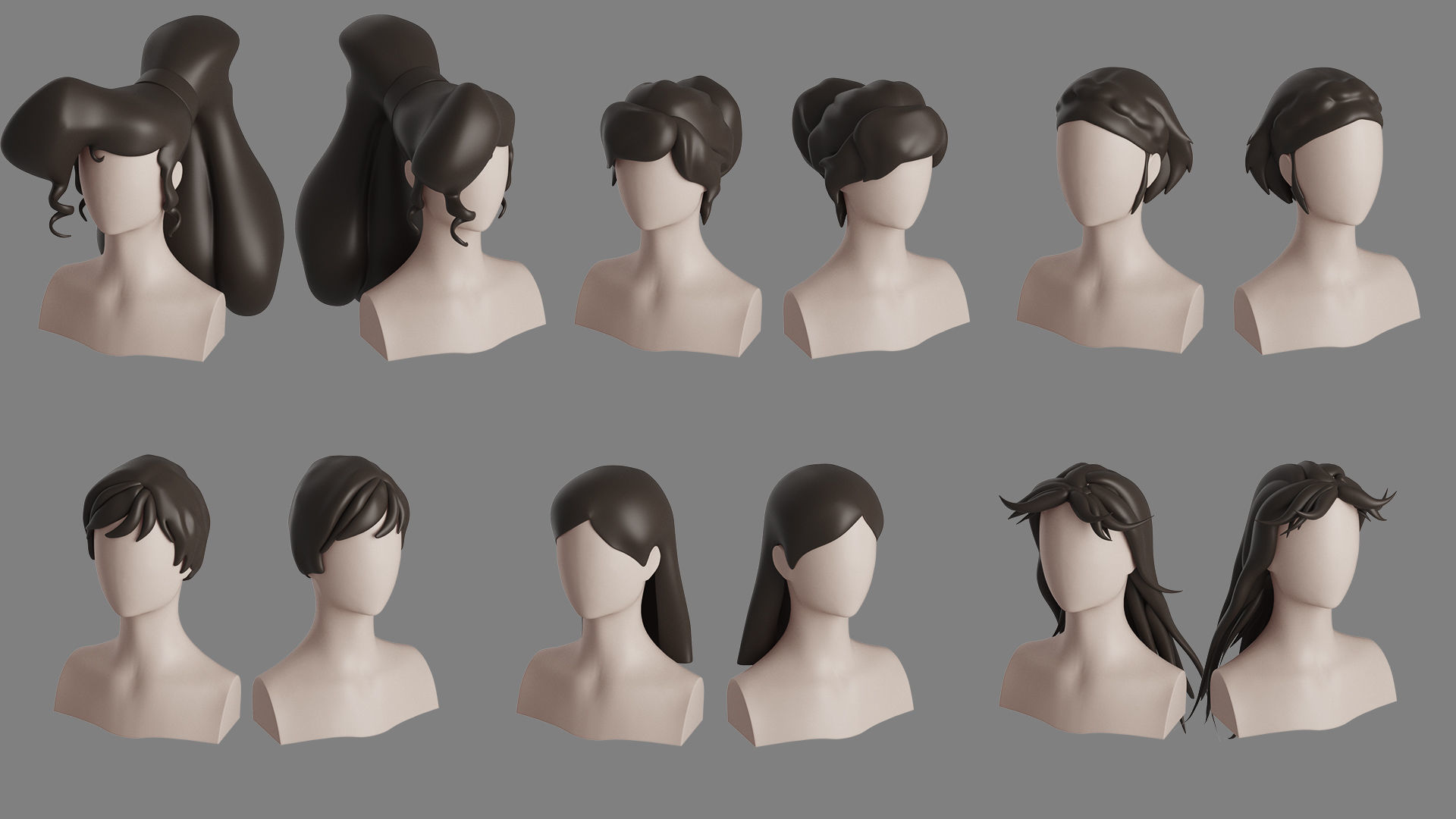 Stylised Woman Hair Bundle 3D model_13