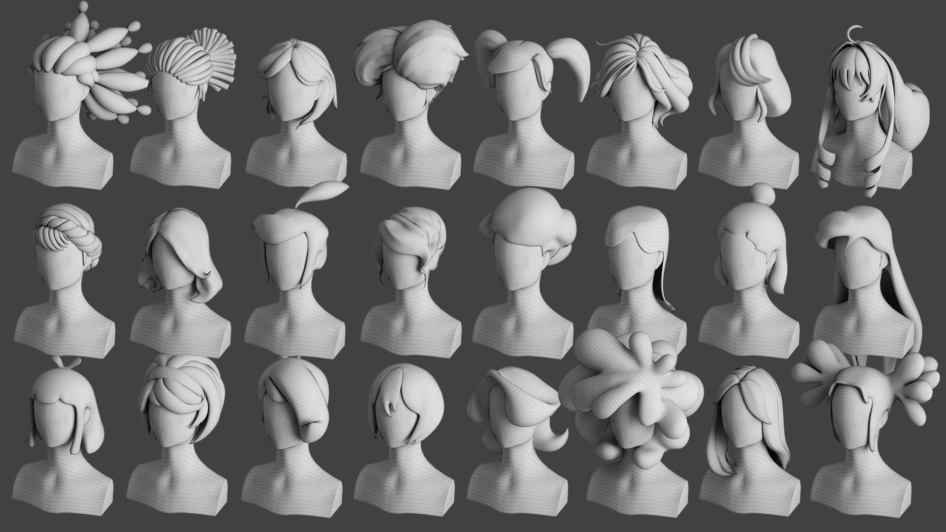 Stylised Woman Hair Bundle 3D model_8