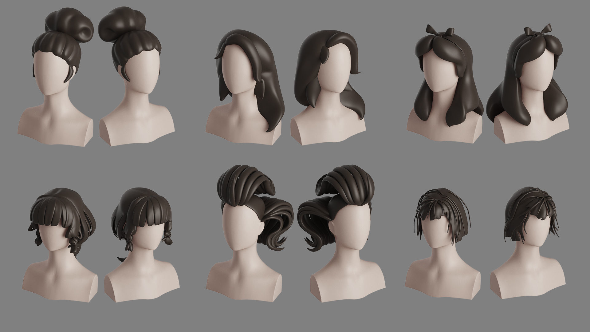 Stylised Woman Hair Bundle 3D model_22