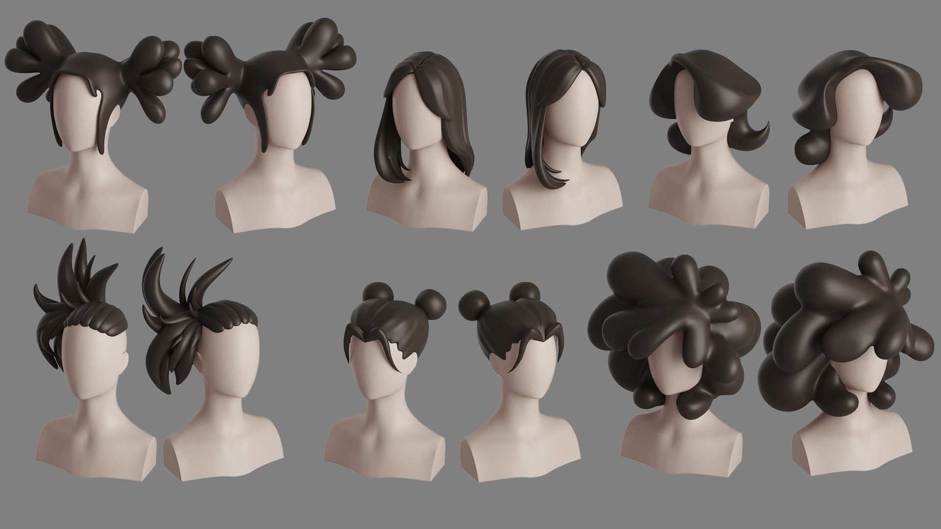 Stylised Woman Hair Bundle 3D model_27