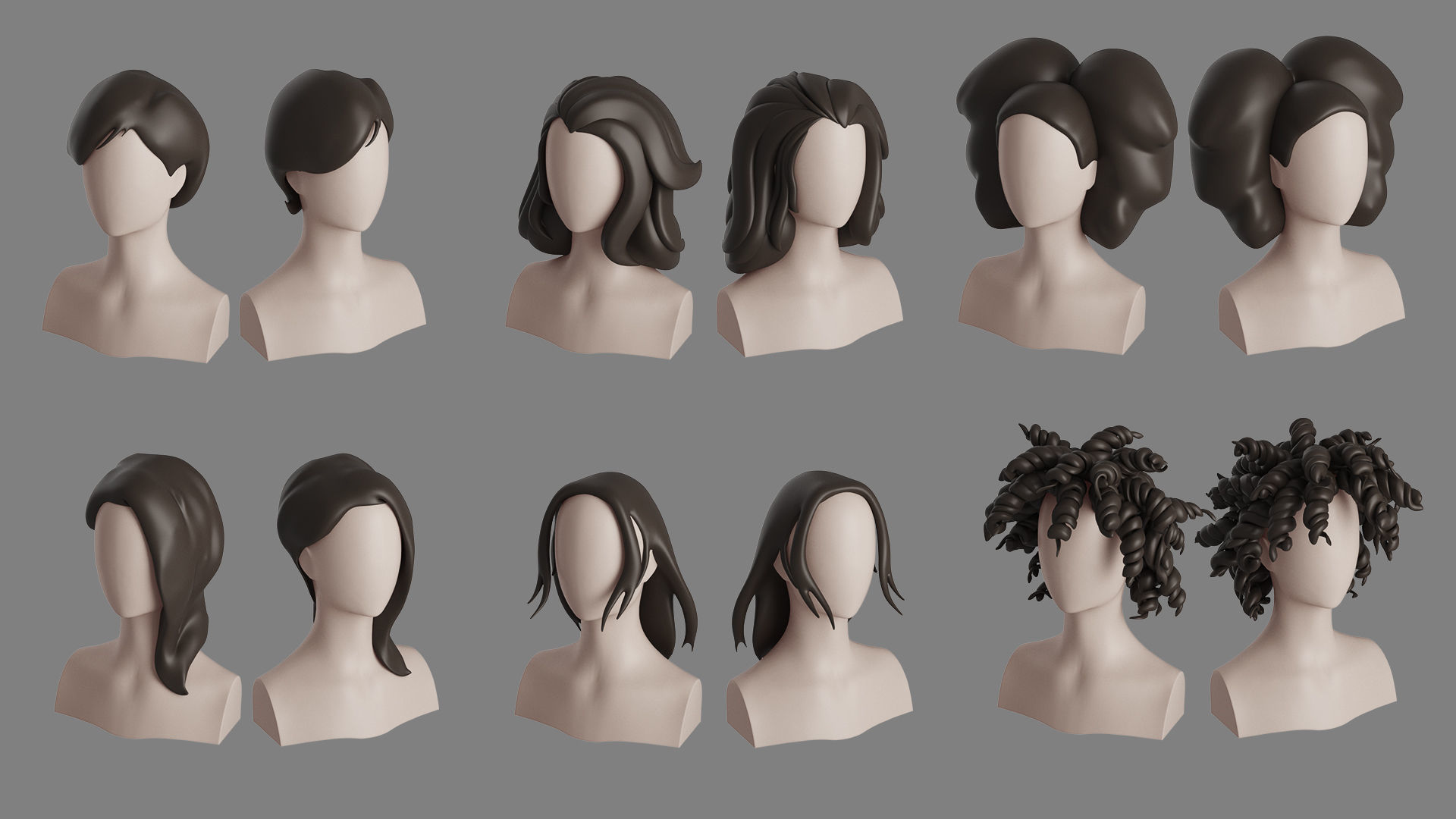 Stylised Woman Hair Bundle 3D model_24