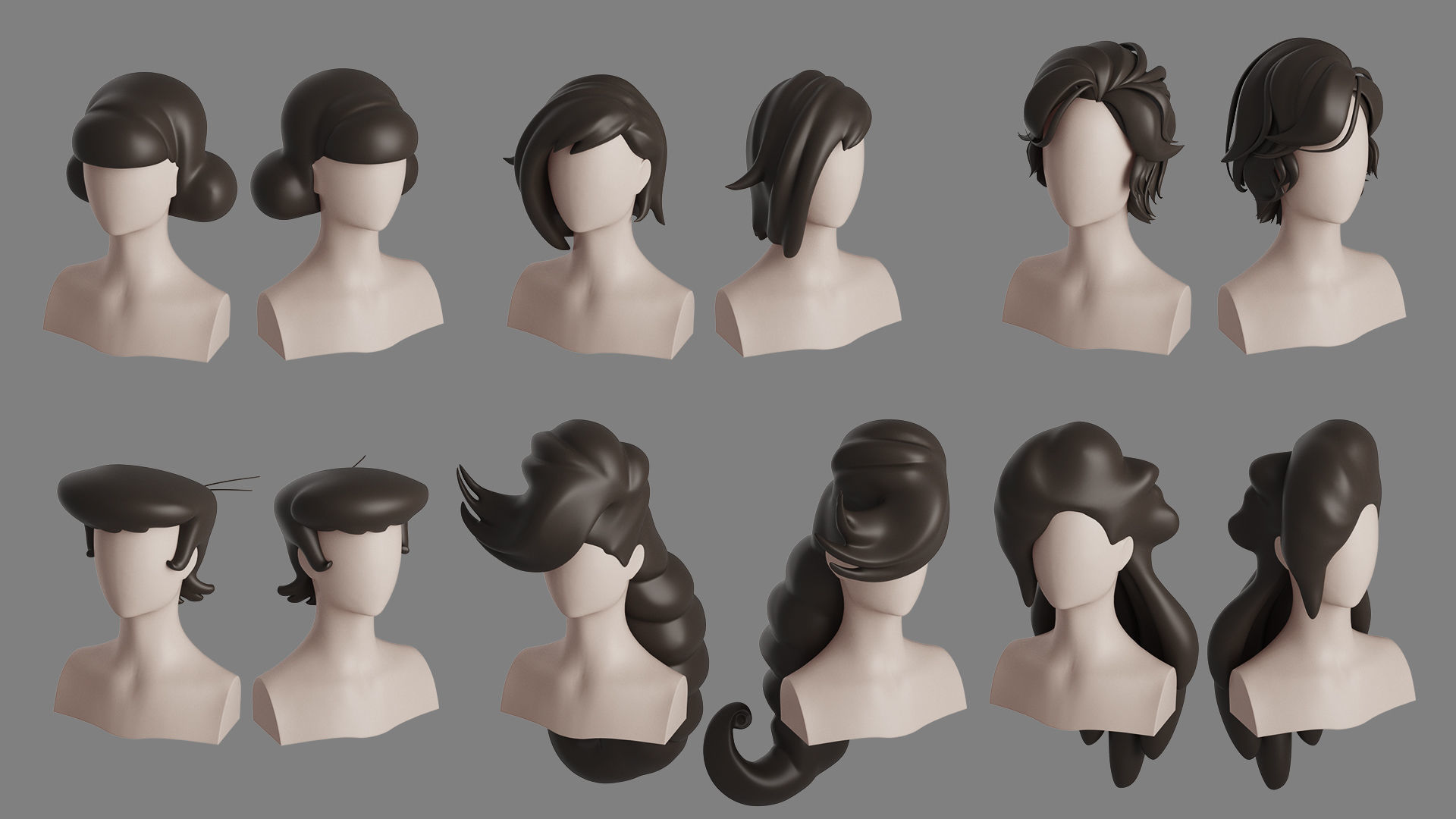 Stylised Woman Hair Bundle 3D model_20