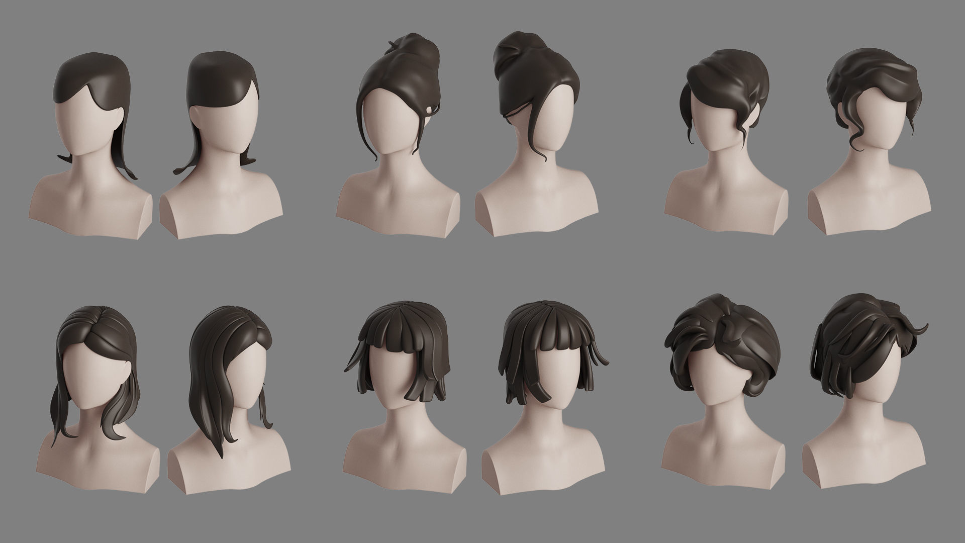 Stylised Woman Hair Bundle 3D model_29