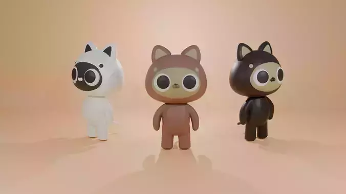 Trio Catsy Low-poly 3D model