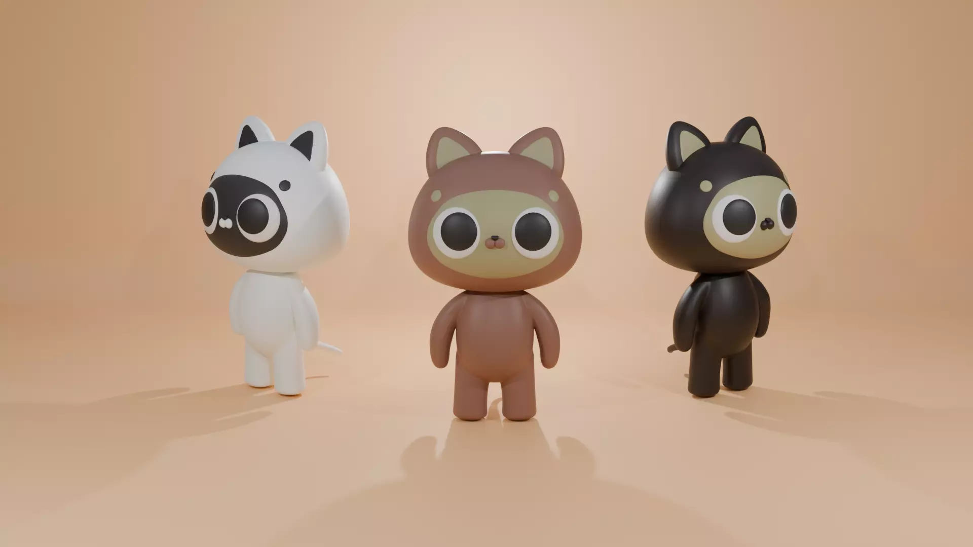 Trio Catsy Low-poly 3D model_0