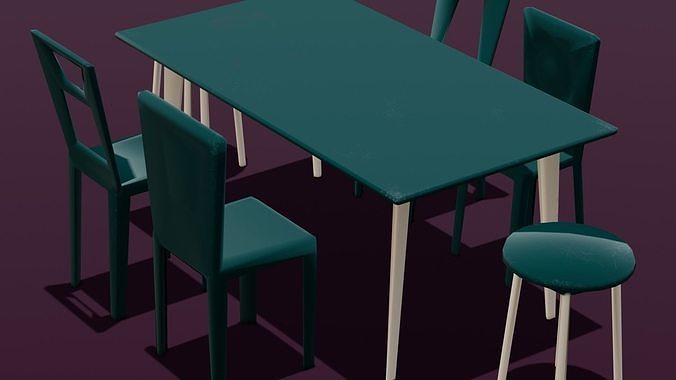 Dining Table with Chairs  Low-poly 3D model