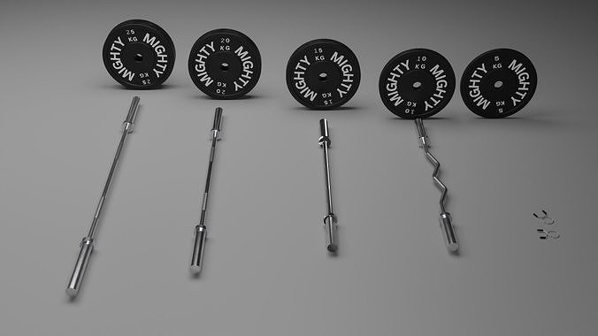 Generic Olympic Bar and Weights with Clamps Low-poly 3D model