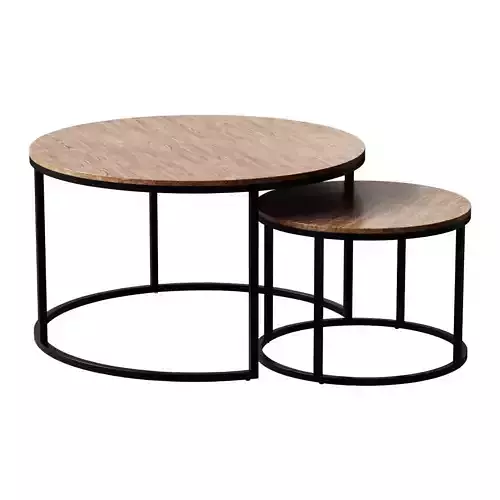 Yoana Set of 2 side tables made of walnut veneer and black metal