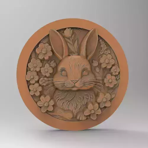 Floral Rabbit Round Medallion Applique 3D print model
