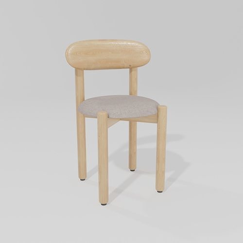 Solid Oak Chair with Upholstered Seat Free 3D model