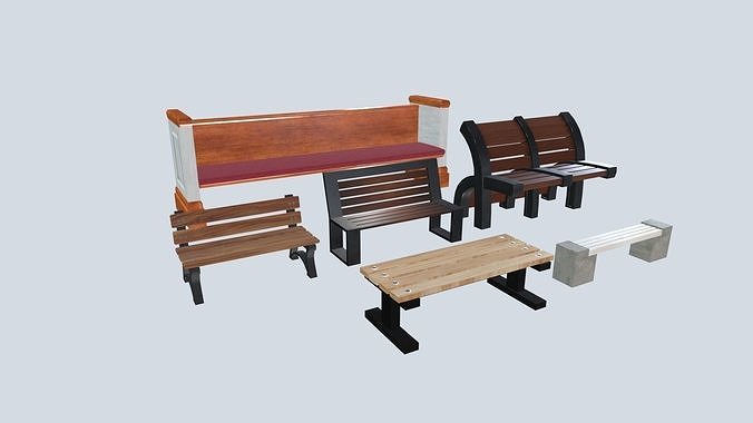 Benches pack Low-poly 3D model