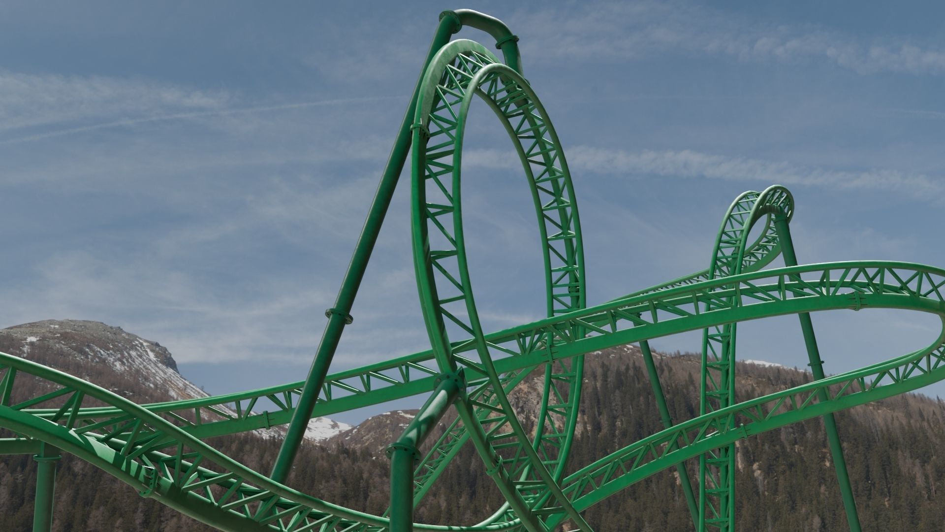 Rollercoaster roller coaster at amusement park Low-poly 3D model_36