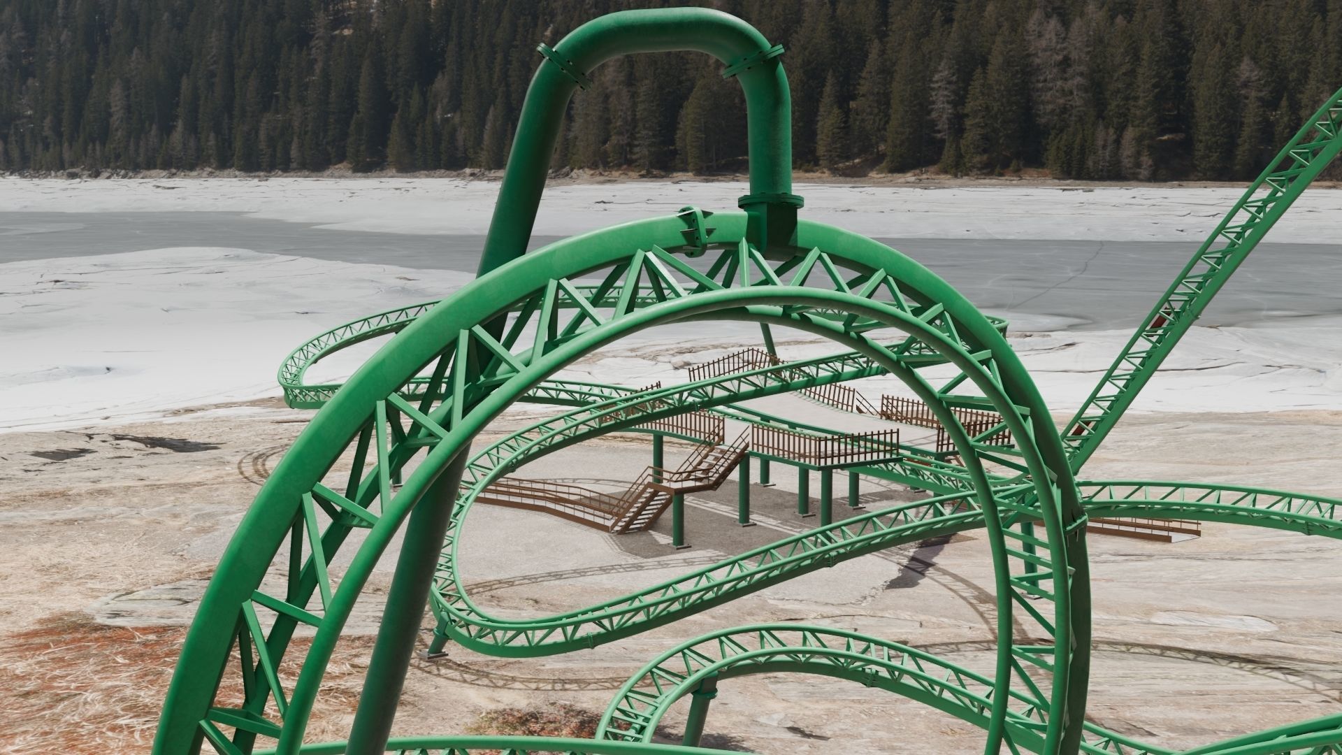 Rollercoaster roller coaster at amusement park Low-poly 3D model_16