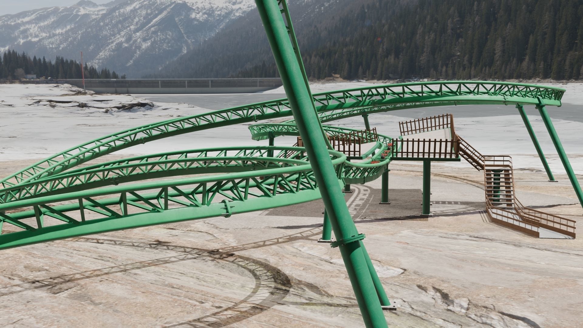 Rollercoaster roller coaster at amusement park Low-poly 3D model_12