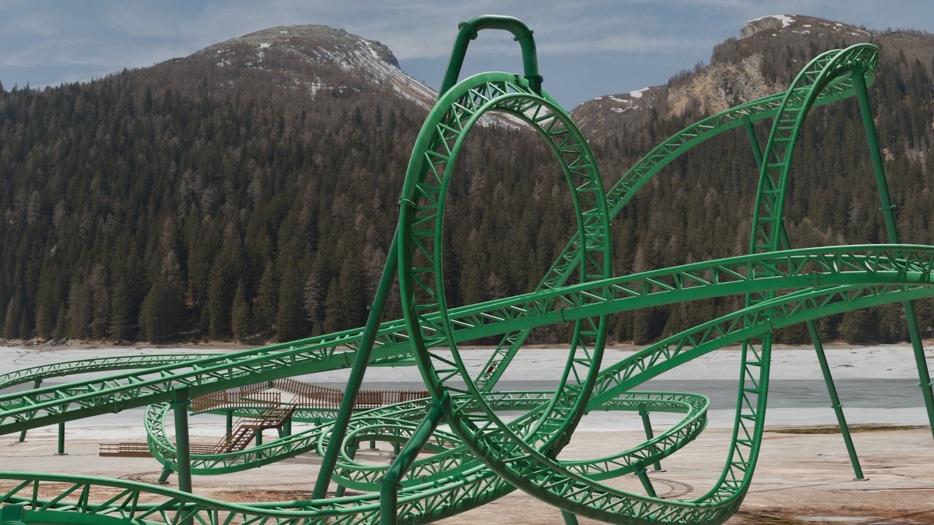 Rollercoaster roller coaster at amusement park Low-poly 3D model_7