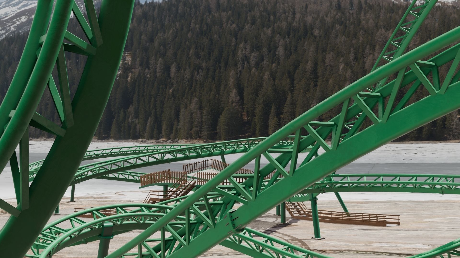 Rollercoaster roller coaster at amusement park Low-poly 3D model_25