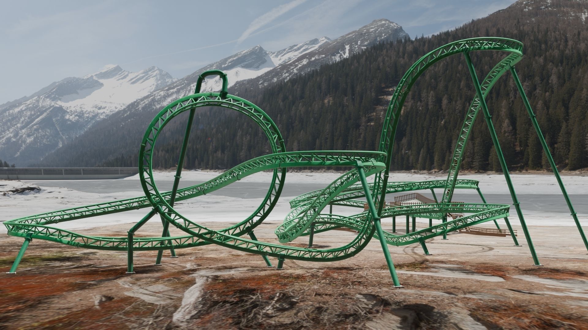 Rollercoaster roller coaster at amusement park Low-poly 3D model_35