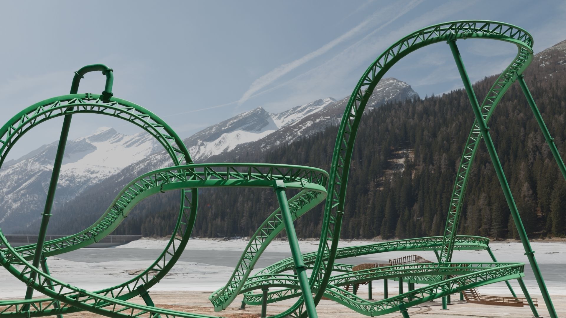 Rollercoaster roller coaster at amusement park Low-poly 3D model_11