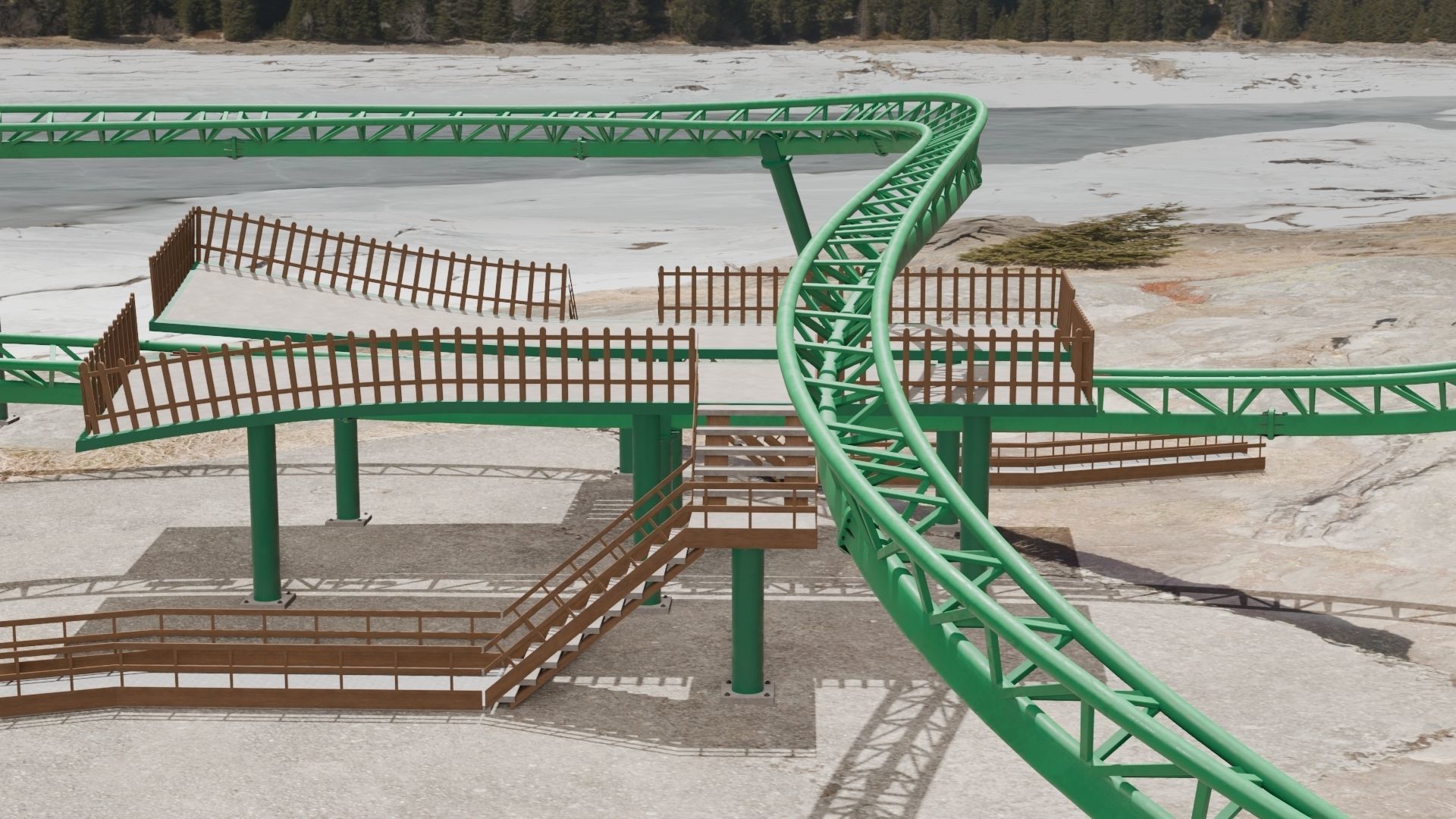 Rollercoaster roller coaster at amusement park Low-poly 3D model_38