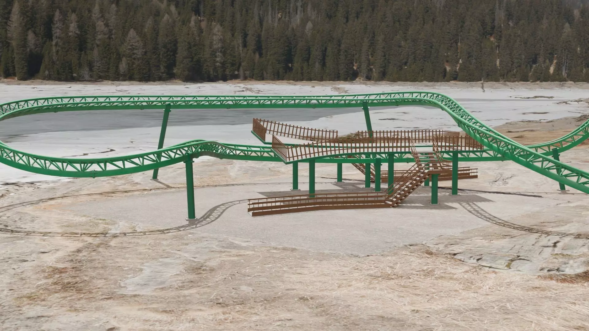 Rollercoaster roller coaster at amusement park Low-poly 3D model_0