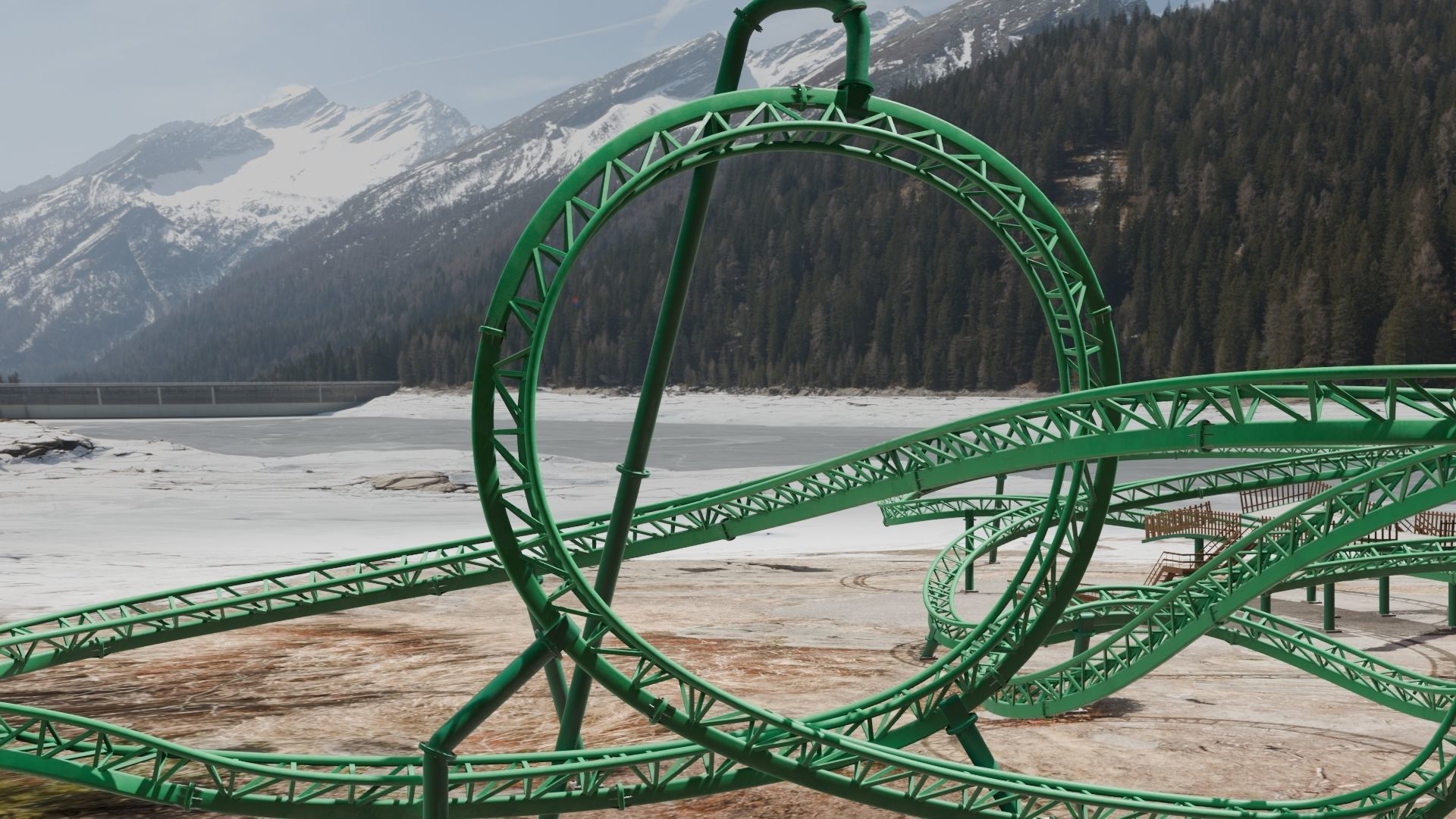 Rollercoaster roller coaster at amusement park Low-poly 3D model_1