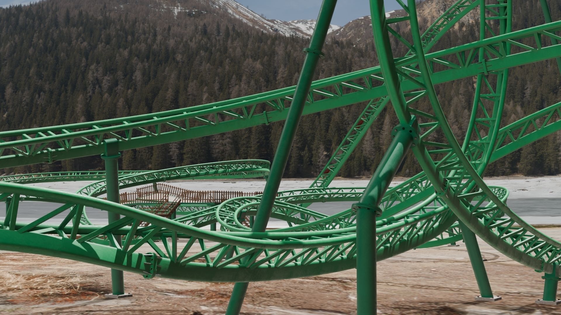 Rollercoaster roller coaster at amusement park Low-poly 3D model_14