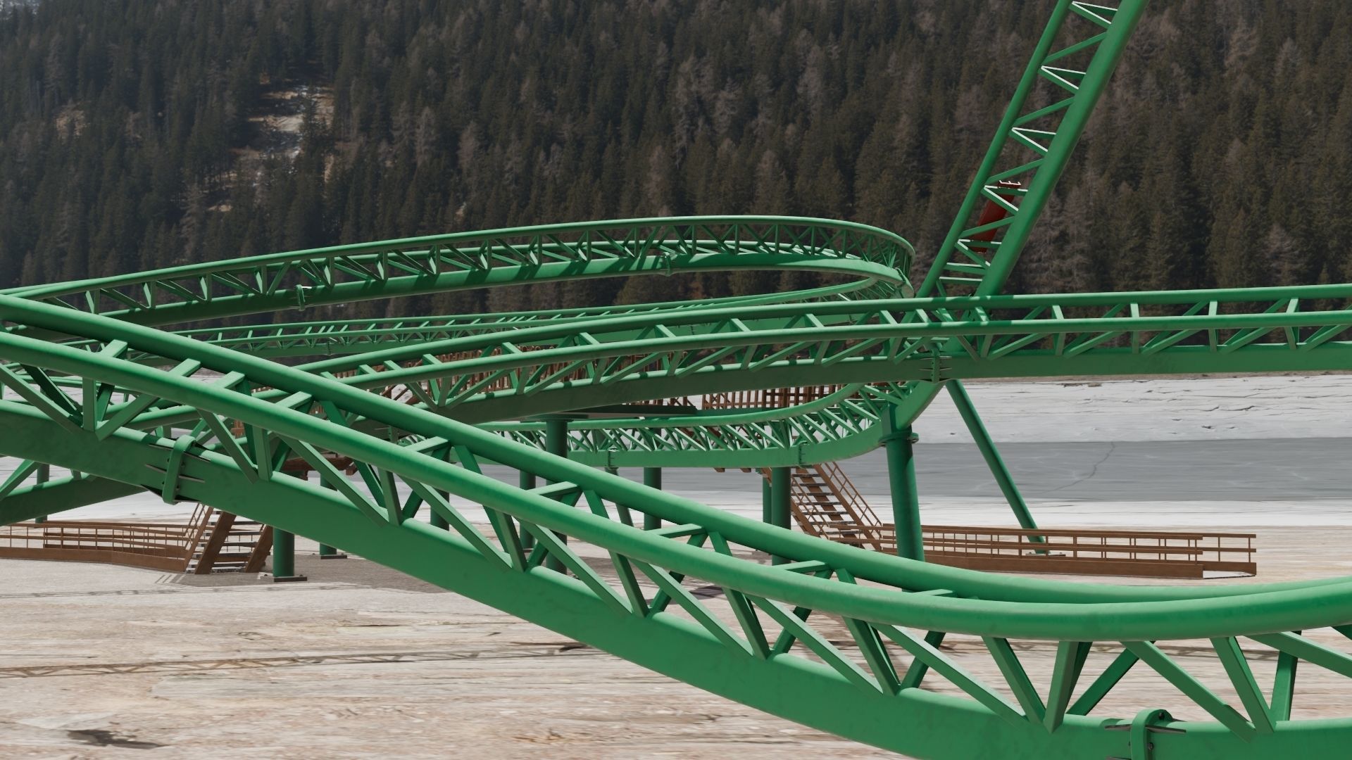 Rollercoaster roller coaster at amusement park Low-poly 3D model_19