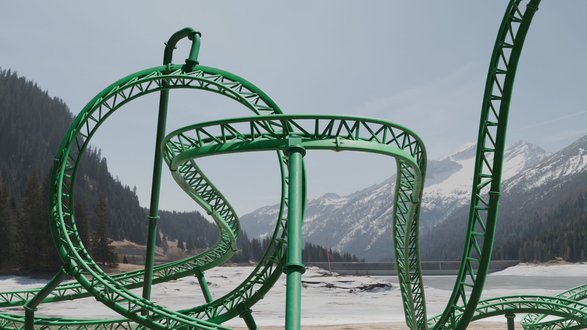 Rollercoaster roller coaster at amusement park Low-poly 3D model_20